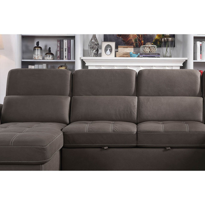 U-vormige slaapbank met uittrekbaar bed en opslagstoel stoeltje lounge en verstelbare hoofdsteunen, Ash Brown Nubuck stof