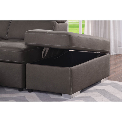 U-vormige slaapbank met uittrekbaar bed en opslagstoel stoeltje lounge en verstelbare hoofdsteunen, Ash Brown Nubuck stof