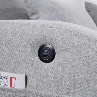 Queen size convertible slaapbank bed, comfortabel uittrekbed met verstelbare rugleuning en USB-oplaadpoort en bekkenhouders, Futon-bankbed, grijs stof