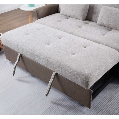 Queen size convertible slaapbank bed, comfortabel uittrekbed met verstelbare rugleuning, futon slaapbank bed, grijs stof en donkerbruin stof