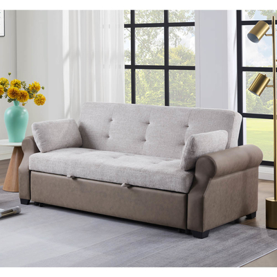 Queen size convertible slaapbank bed, comfortabel uittrekbed met verstelbare rugleuning, futon slaapbank bed, grijs stof en donkerbruin stof