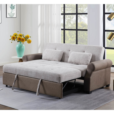 Queen size convertible slaapbank bed, comfortabel uittrekbed met verstelbare rugleuning, futon slaapbank bed, grijs stof en donkerbruin stof