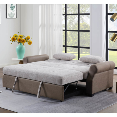 Queen size convertible slaapbank bed, comfortabel uittrekbed met verstelbare rugleuning, futon slaapbank bed, grijs stof en donkerbruin stof