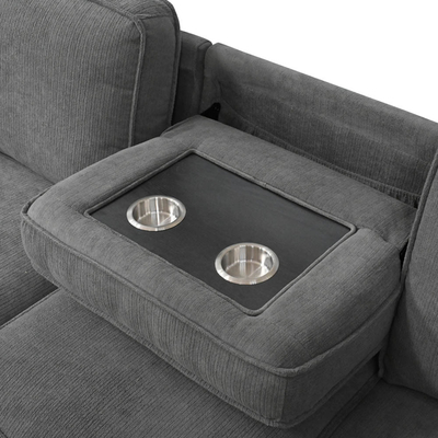 U-vormige sectioneel geslaapde bank met uittrekbaar bed en opslagstoel en USB-oplaadpoort en 1 omkeerbare drop-down tafel, grijs chenille