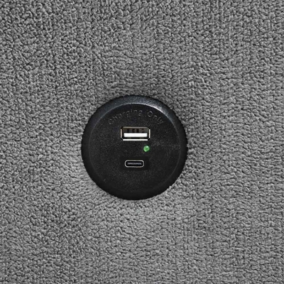 U-vormige sectioneel geslaapde bank met uittrekbaar bed en opslagstoel en USB-oplaadpoort en 1 omkeerbare drop-down tafel, grijs chenille