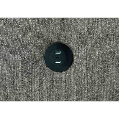 L-vormige omkeerbare slaapbank met uittrekbaar bed en opslagruimte en USB-oplaadpoorten, metalen grijze chenille