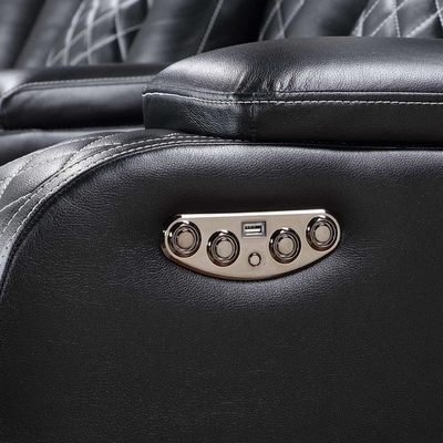 Power Recliner Hoekbank met 2 Power Recliner stoelen en 2 Power hoofdsteunen en opslagdoos en opslagarmen en LED-licht, zwart ademend leer
