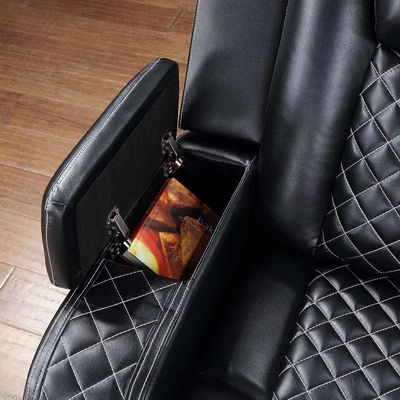 Power Recliner Hoekbank met 2 Power Recliner stoelen en 2 Power hoofdsteunen en opslagdoos en opslagarmen en LED-licht, zwart ademend leer