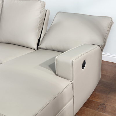 Afdelingssofa met 1 leunstoel en tafel en stoel, lichtgrijzige faux leatherette