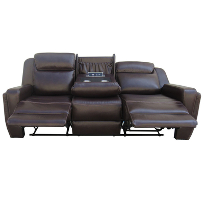 Recliner sofa set met drop-down tafel en opslagdoos, bruin ademend leer