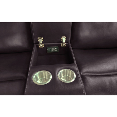 Recliner sofa set met drop-down tafel en opslagdoos, bruin ademend leer