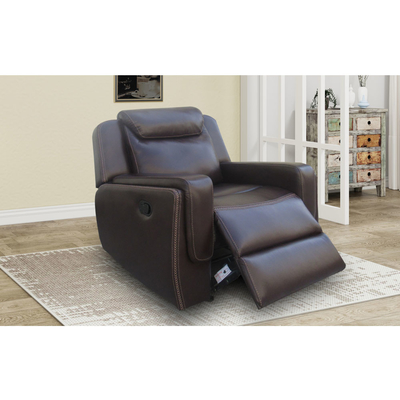 Recliner sofa set met drop-down tafel en opslagdoos, bruin ademend leer