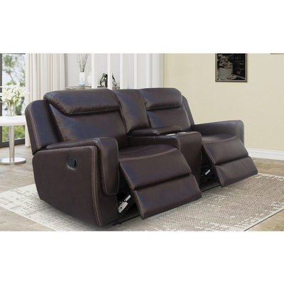 Recliner sofa set met drop-down tafel en opslagdoos, bruin ademend leer