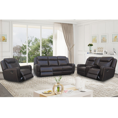 Recliner sofa set met drop-down tafel en opslagdoos, bruin ademend leer