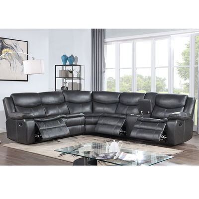 Recliner Corner Sofa with Storage Box, Grijs Breathable Leatherette