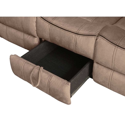 Recliner sofa set met drop-down tafel en lade en opslagdoos, bruin stof-achtig vinyl