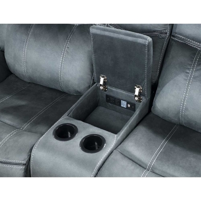 Recliner sofa set met drop-down tafel en lade en opslagdoos, grijs stof-achtig vinyl