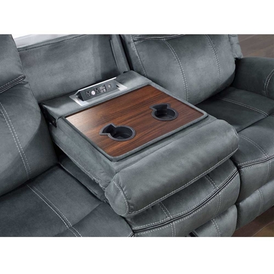 Recliner sofa set met drop-down tafel en lade en opslagdoos, grijs stof-achtig vinyl