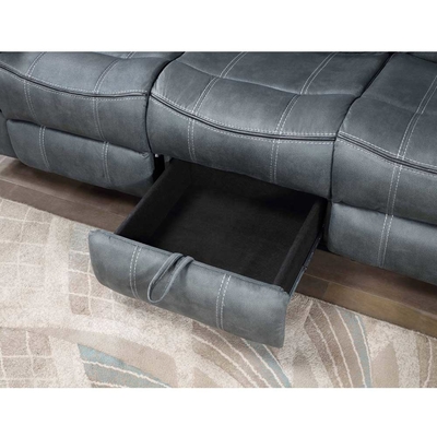 Recliner sofa set met drop-down tafel en lade en opslagdoos, grijs stof-achtig vinyl
