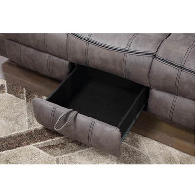 Recliner sofa set met drop-down tafel en lade en opslagdoos, lichtgrijze stof-achtige vinyl
