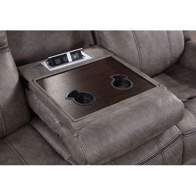 Recliner sofa set met drop-down tafel en lade en opslagdoos, lichtgrijze stof-achtige vinyl