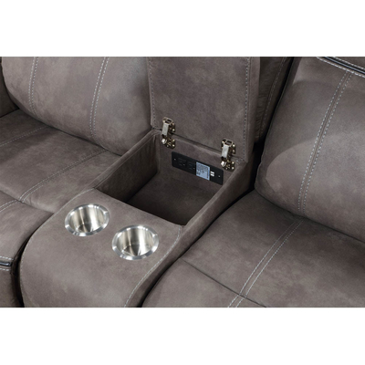 Recliner sofa set met drop-down tafel en lade en opslagdoos, lichtgrijze stof-achtige vinyl