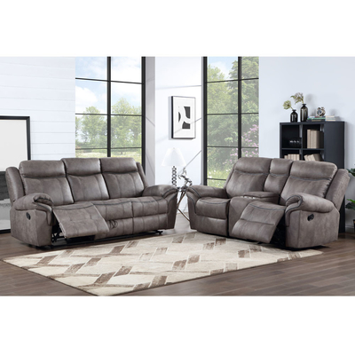 Recliner sofa set met drop-down tafel en lade en opslagdoos, lichtgrijze stof-achtige vinyl