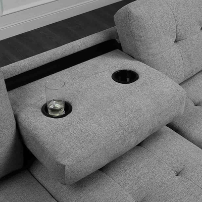 L-vormige sectiesofa met aftrektafel en omkeerbare stoel en berging Ottomaans, grijs linnen