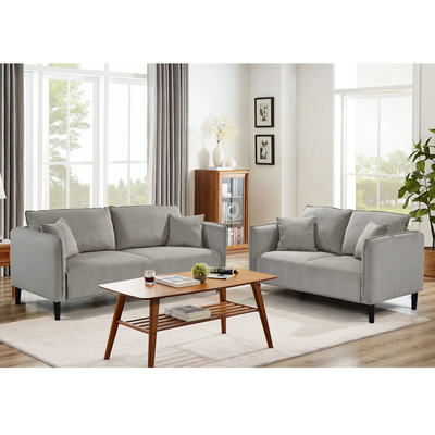 Sofa met kussens, warm grijs corduroy