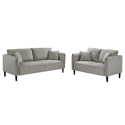 Sofa met kussens, warm grijs corduroy