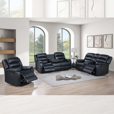 Recliner sofa set met drop-down tafel en opslagdoos, zwart ademend leer