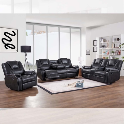 Recliner sofa set met drop-down tafel en opslagdoos, zwart ademend leer