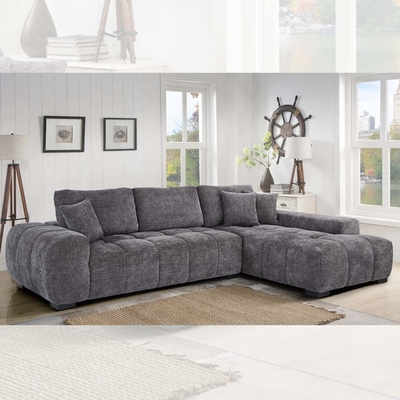 L-vormige sectiesofa met 3 kussens, grijs chenille