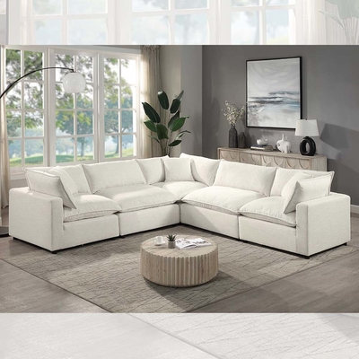 Sektionele modulaire bank met veren mengsel stoel kussen en kussens, beige linnen