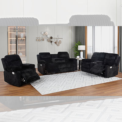 Recliner sofa set met drop-down tafel en opslagdoos, zwart stof