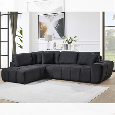 L-vormige sectiesofa met 3 kussens, zwart stof