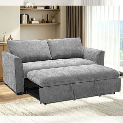Queen size convertible slaapbank bed, comfortabel uittrekbed met verstelbare rugleuning, futon slaapbank bed, grijs stof
