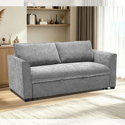 Queen size convertible slaapbank bed, comfortabel uittrekbed met verstelbare rugleuning, futon slaapbank bed, grijs stof