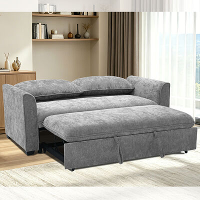 Queen size convertible slaapbank bed, comfortabel uittrekbed met verstelbare rugleuning, futon slaapbank bed, grijs stof