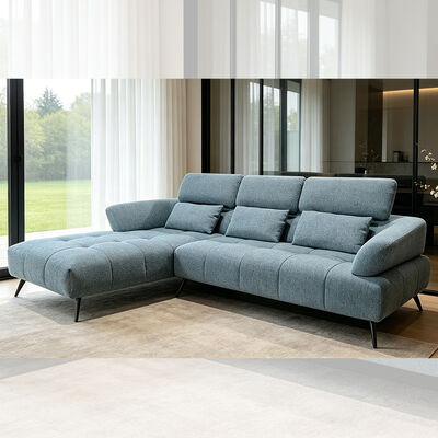 Sectionele bank met verstelbare rug en kussens, blauwe stof