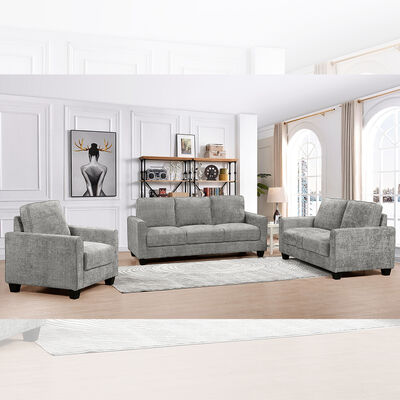 3 stukken sofa set, grijze stof