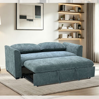 Queen Size Convertible Slaapsofa Bed, Comfortabel uittrekbaar bed met verstelbare rugleuning, Futon Sofa Bed, Teal stof