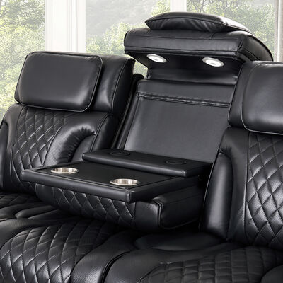 Power Recliner Sofa set met Power Headrest en Dropdown Table en Speaker en opslag en LED licht, Massage functie, Zwarte Leatherette