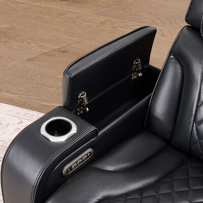 Power Recliner Hoekbank met 2 Power Recliner stoelen en Power hoofdsteunen en luidspreker en opslag en LED-licht, massagefunctie, zwart leer