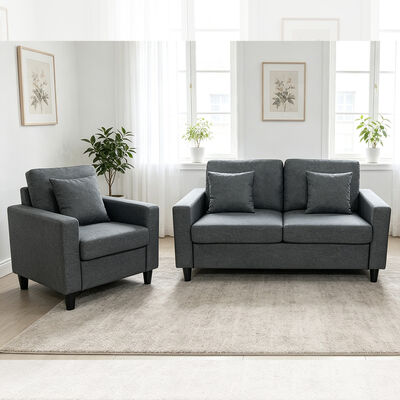 3 stukken sofa met kussens, donkergrijze stof