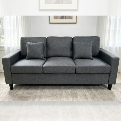 3 stukken sofa met kussens, donkergrijze stof