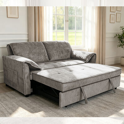 Futon Sofabed, Convertibele Slaapbank, Comfortabele Uittrekbare Bank met Verstelbare Rugleuning, Grijze Stof