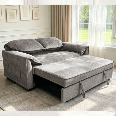 Futon Sofabed, Convertibele Slaapbank, Comfortabele Uittrekbare Bank met Verstelbare Rugleuning, Grijze Stof