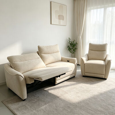 Elektrische relaxfauteuil bankstel met nulzwaartekracht en muurknuffelaar, schuim met hoge dichtheid, beige stof