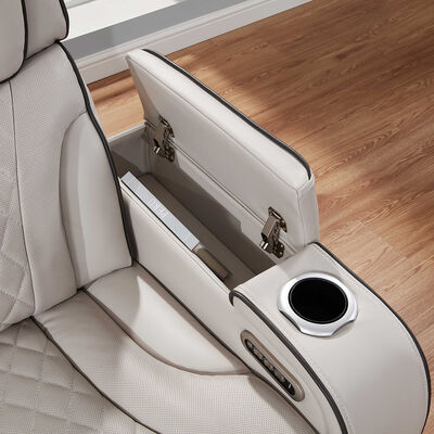 Power Recliner Hoekbank met 2 Power Recliner stoelen en Power hoofdsteunen en luidspreker en opslag en LED-licht, massagefunctie, beige leer